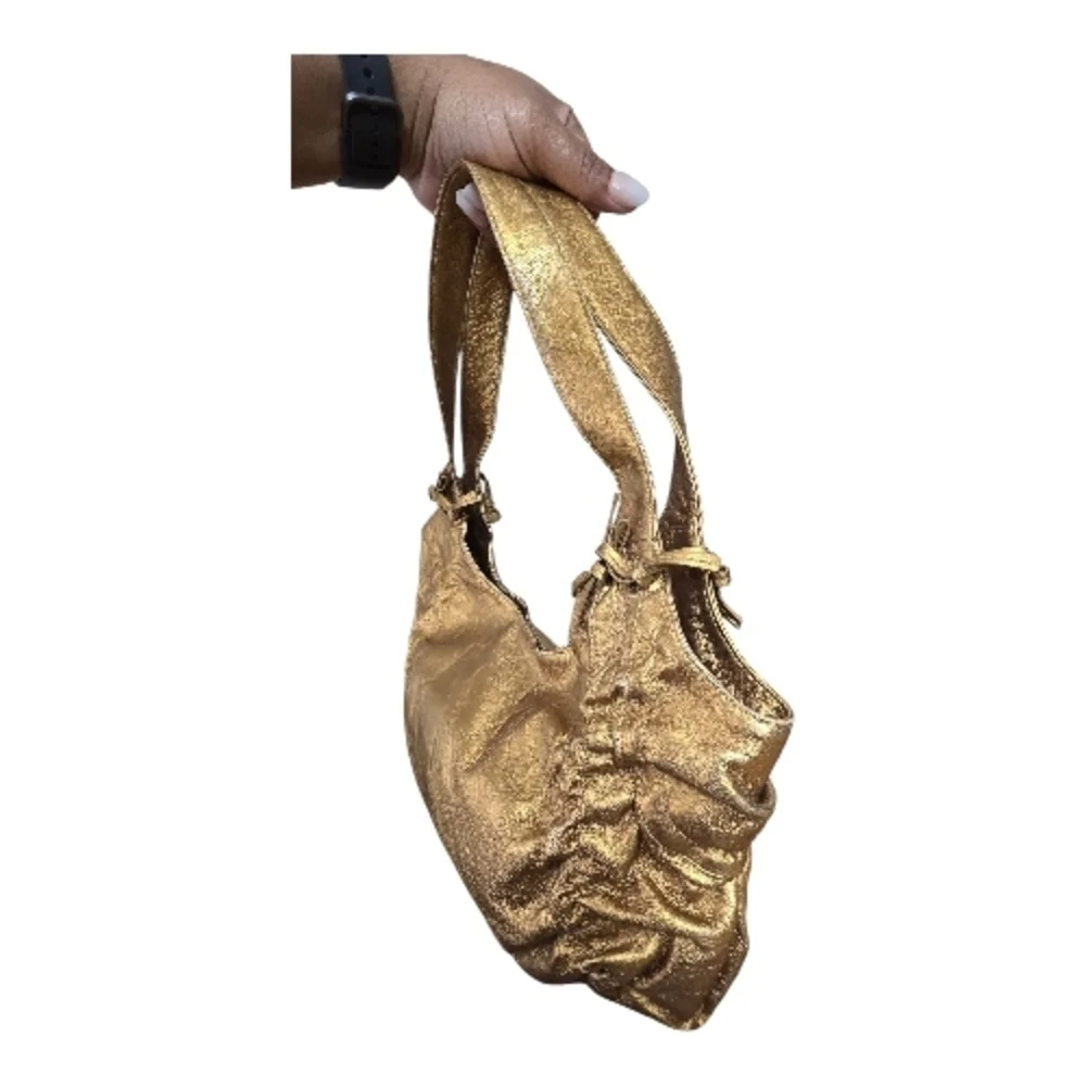 DKNY Gold Metallic Hobo Shoulder Bag Ruched Style Handbag Y2K